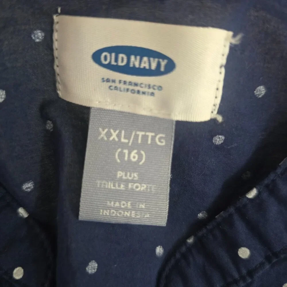 Old Navy Polka Dot Romper Girls Size XXL 16 Blue Button Tie Waist Sleeveless